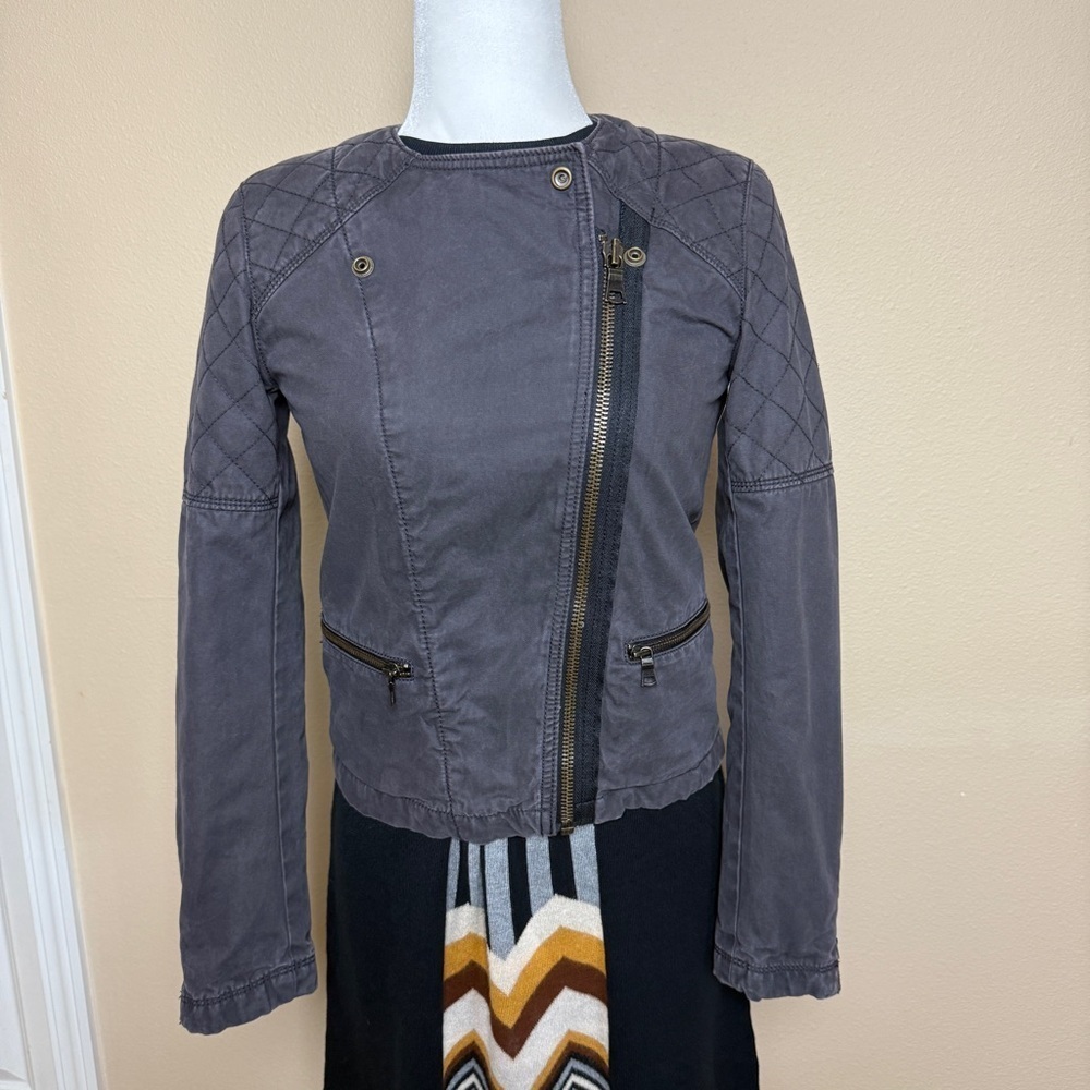GAP Quilted Moto Jacket Charcoal Grey Size 2